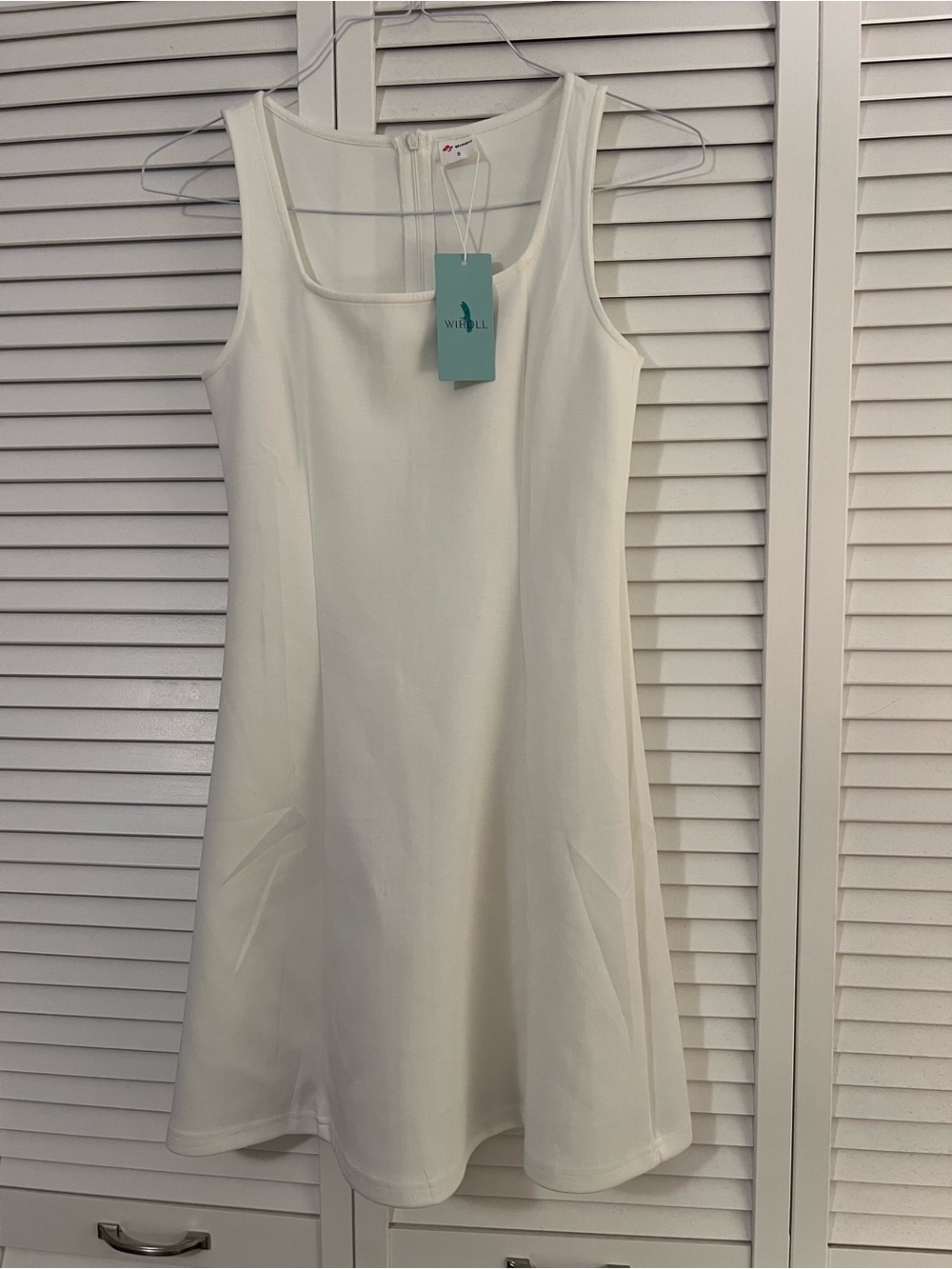 WIMOLL White Sleeveless Sheath Dress Round Neck Knit Polyester Rayon Spandex‎ S